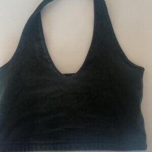 Women's Green and Black Crop-top